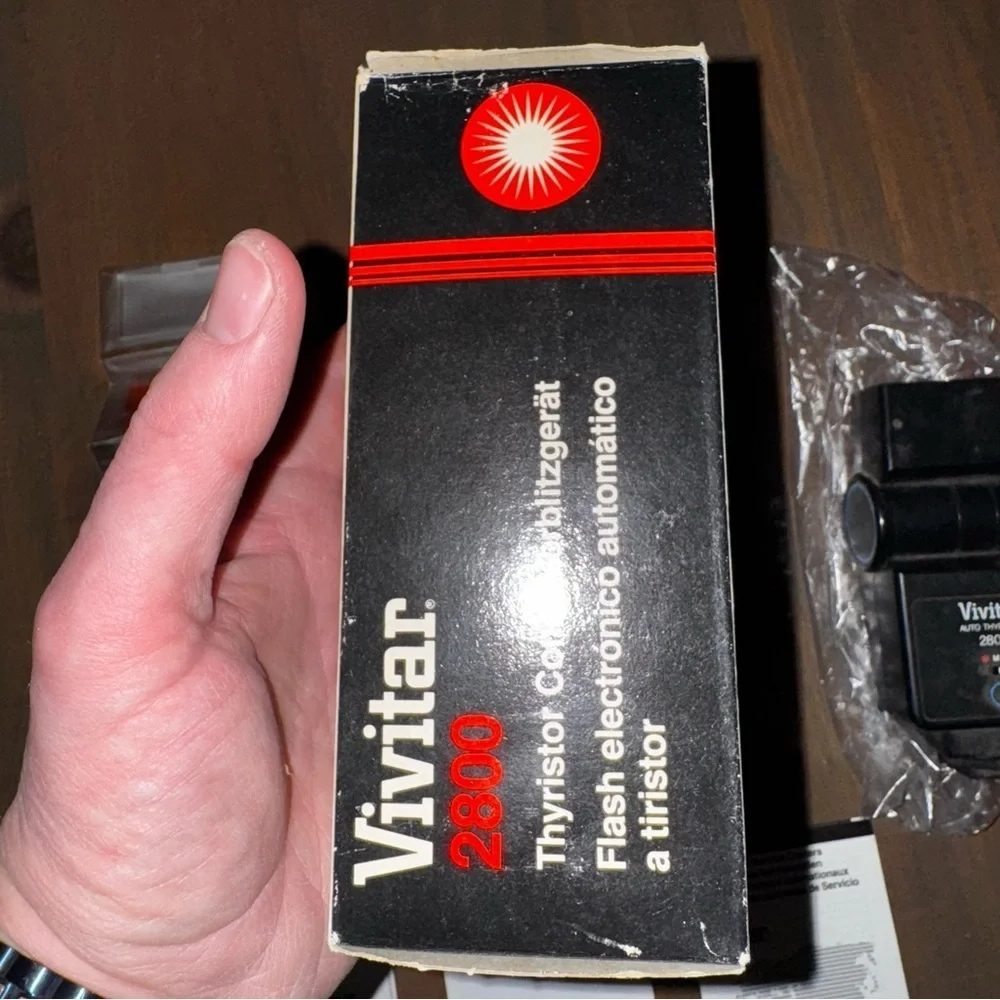 Vtg Vivitar Auto Thyristor 2800 Shoe Mount Flash Working W/ Filters, Box, Manual